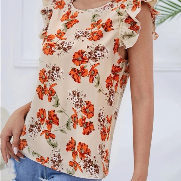 Boho Floral Print Butterfly Sleeve Top Blouse - Picture 5 of 5